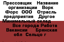 Прессовщик › Название организации ­ Ворк Форс, ООО › Отрасль предприятия ­ Другое › Минимальный оклад ­ 27 000 - Все города Работа » Вакансии   . Брянская обл.,Сельцо г.